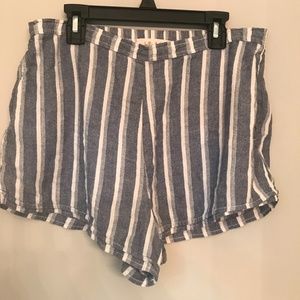 High Waist Linen Shorts With Pockets